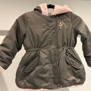Catimini Brown Puffer Jacket with Pink Trim
